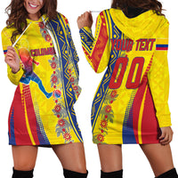 Personalized Colombia Soccer Hoodie Dress Floral Folk Pattern - Retro Football Player Art