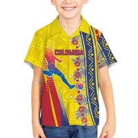 Personalized Colombia Soccer Kid Hawaiian Shirt Floral Folk Pattern - Retro Football Player Art