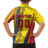 Personalized Colombia Soccer Kid Hawaiian Shirt Floral Folk Pattern - Retro Football Player Art