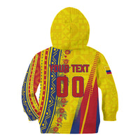 Personalized Colombia Soccer Kid Hoodie Floral Folk Pattern - Retro Football Player Art
