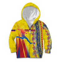 Personalized Colombia Soccer Kid Hoodie Floral Folk Pattern - Retro Football Player Art