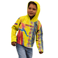 Personalized Colombia Soccer Kid Hoodie Floral Folk Pattern - Retro Football Player Art