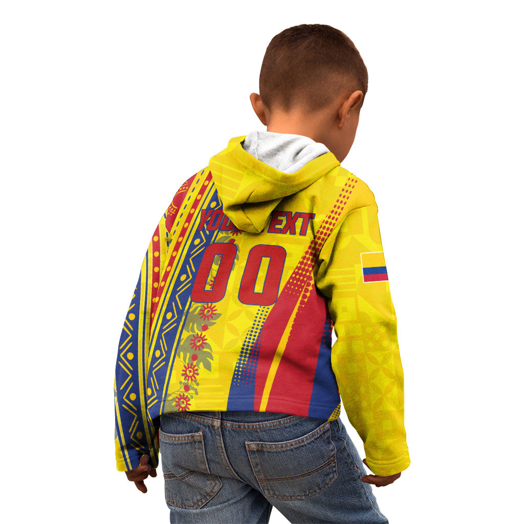 Personalized Colombia Soccer Kid Hoodie Floral Folk Pattern - Retro Football Player Art