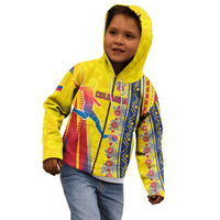 Personalized Colombia Soccer Kid Hoodie Floral Folk Pattern - Retro Football Player Art