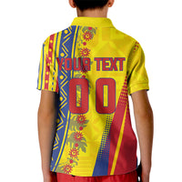 Personalized Colombia Soccer Kid Polo Shirt Floral Folk Pattern - Retro Football Player Art