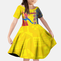 Personalized Colombia Soccer Kid Short Sleeve Dress Floral Folk Pattern - Retro Football Player Art