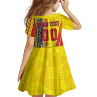 Personalized Colombia Soccer Kid Short Sleeve Dress Floral Folk Pattern - Retro Football Player Art
