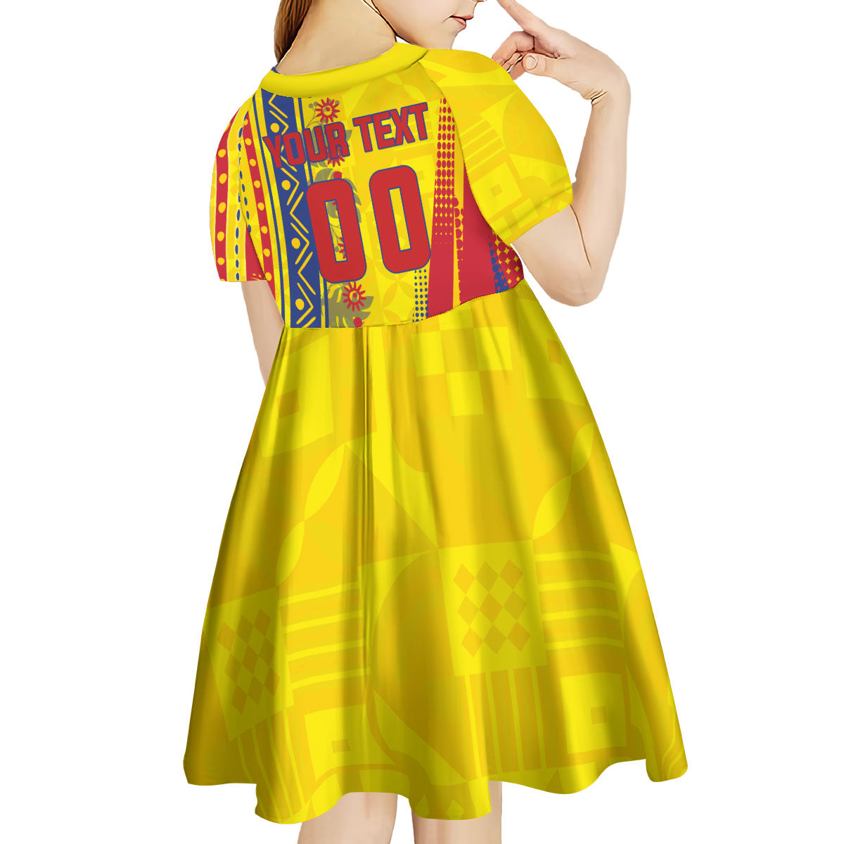 Personalized Colombia Soccer Kid Short Sleeve Dress Floral Folk Pattern - Retro Football Player Art