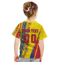 Personalized Colombia Soccer Kid T Shirt Floral Folk Pattern - Retro Football Player Art