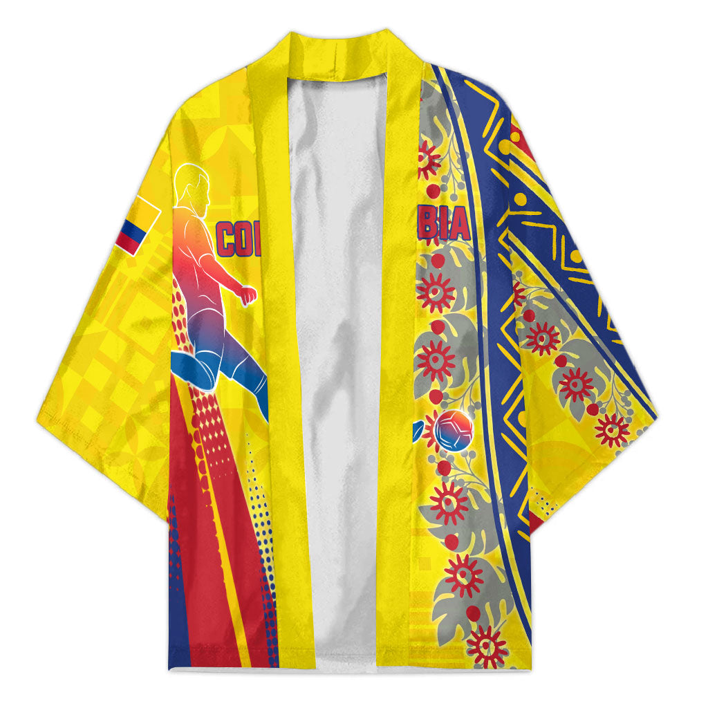 Personalized Colombia Soccer Kimono Floral Folk Pattern - Retro Football Player Art