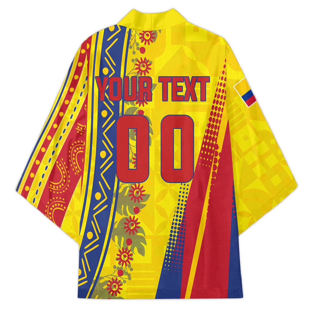 Personalized Colombia Soccer Kimono Floral Folk Pattern - Retro Football Player Art