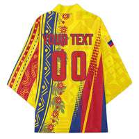 Personalized Colombia Soccer Kimono Floral Folk Pattern - Retro Football Player Art
