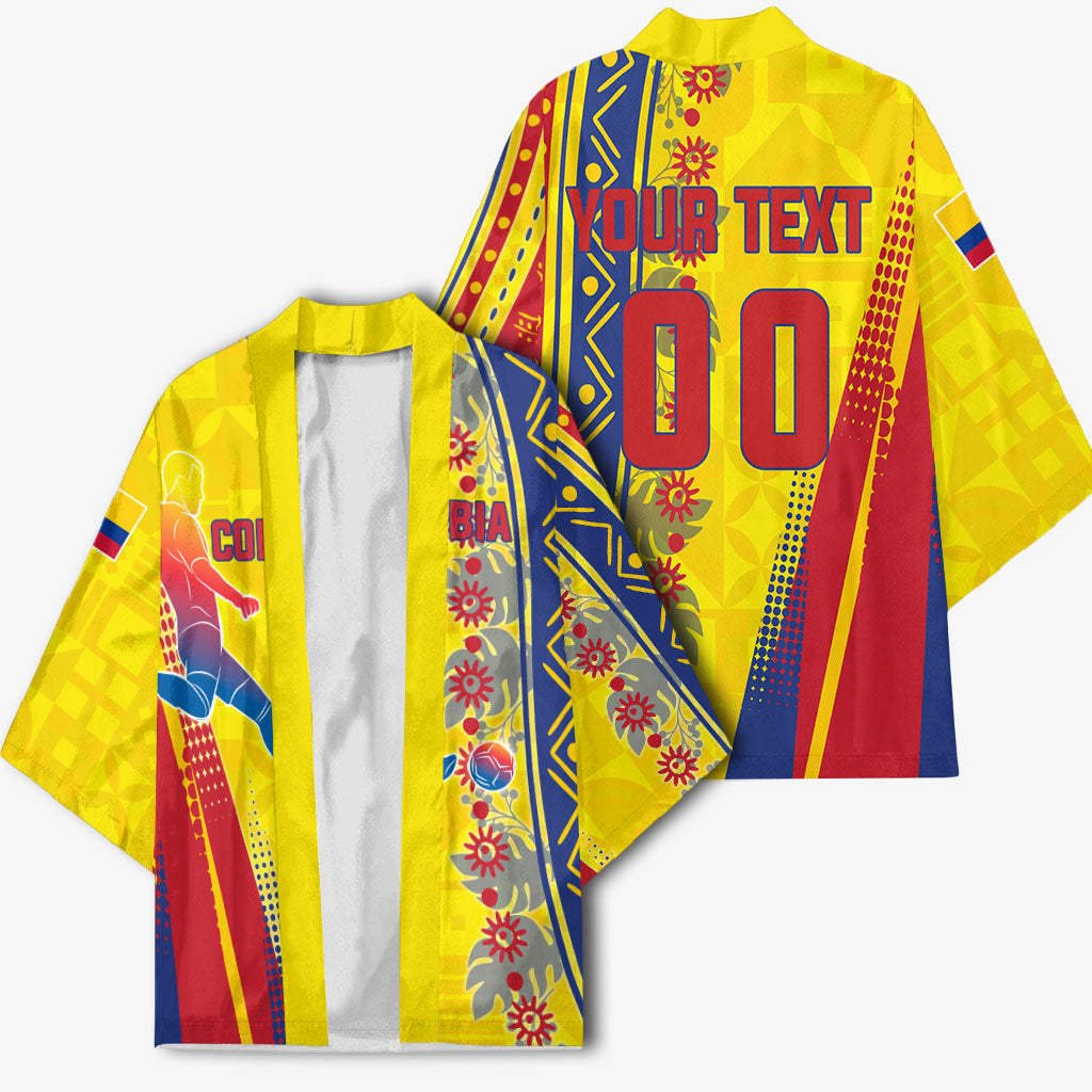 Personalized Colombia Soccer Kimono Floral Folk Pattern - Retro Football Player Art