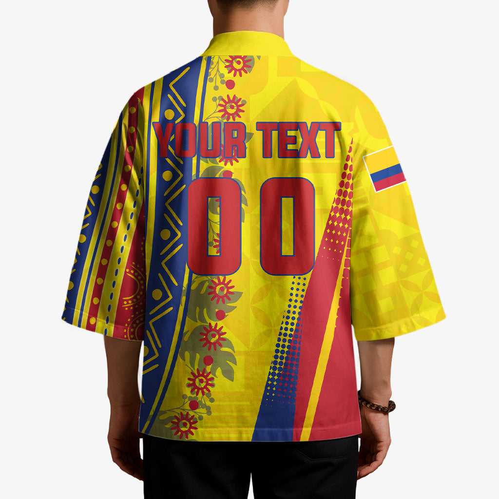 Personalized Colombia Soccer Kimono Floral Folk Pattern - Retro Football Player Art
