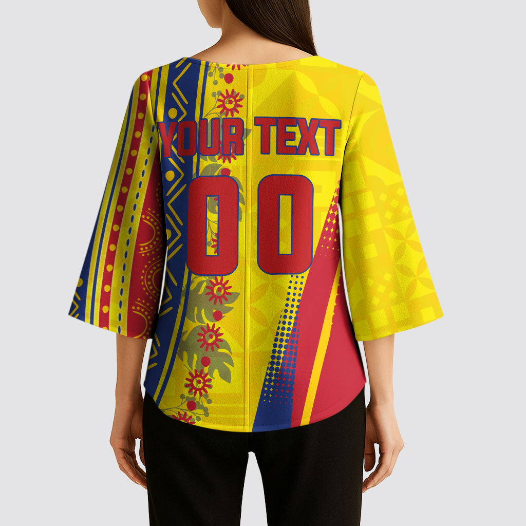 Personalized Colombia Soccer Kimono Sleeve Blouse Floral Folk Pattern - Retro Football Player Art