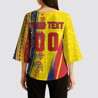 Personalized Colombia Soccer Kimono Sleeve Blouse Floral Folk Pattern - Retro Football Player Art