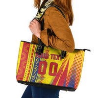 Personalized Colombia Soccer Leather Tote Bag Floral Folk Pattern - Retro Football Player Art