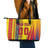 Personalized Colombia Soccer Leather Tote Bag Floral Folk Pattern - Retro Football Player Art