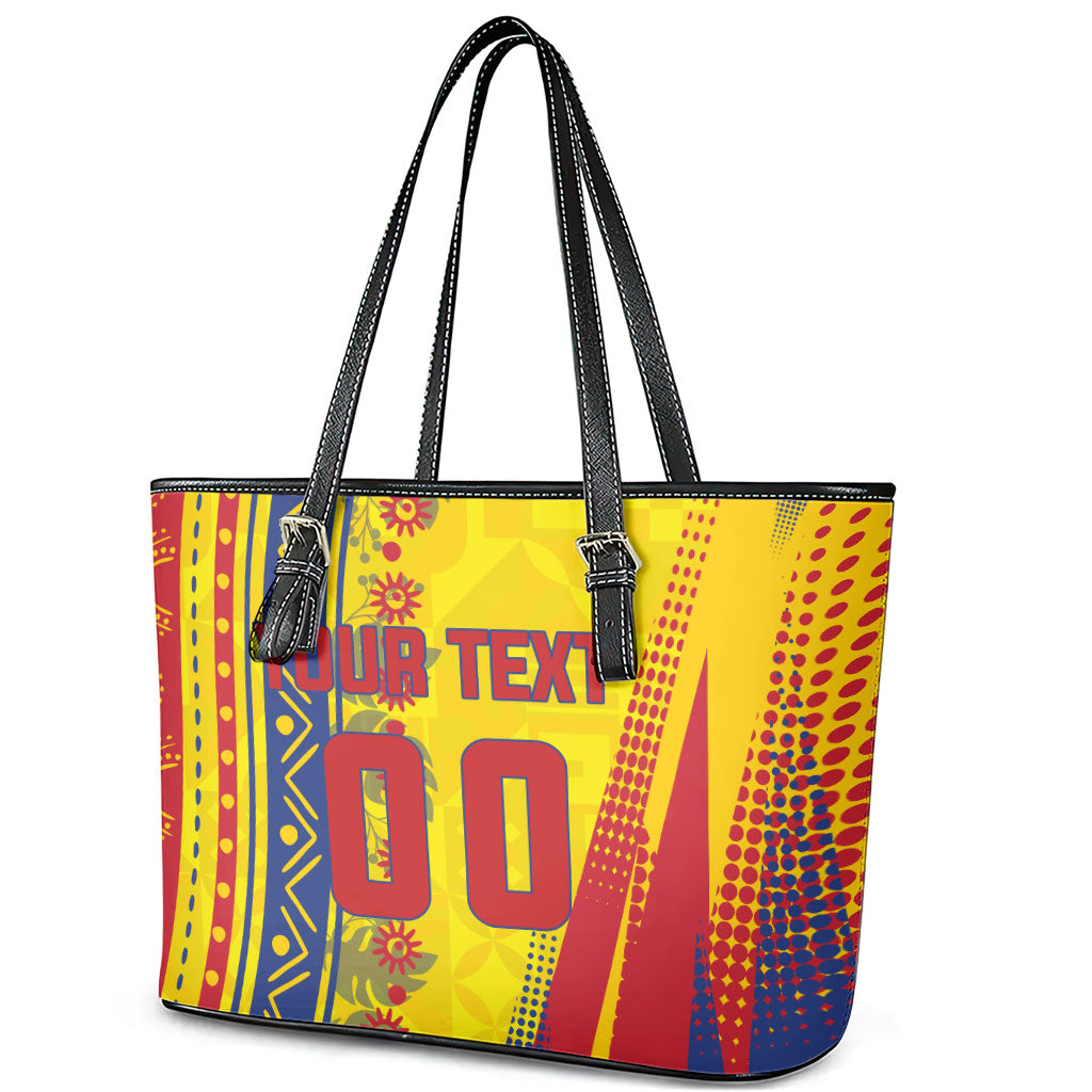 Personalized Colombia Soccer Leather Tote Bag Floral Folk Pattern - Retro Football Player Art