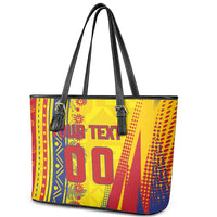Personalized Colombia Soccer Leather Tote Bag Floral Folk Pattern - Retro Football Player Art