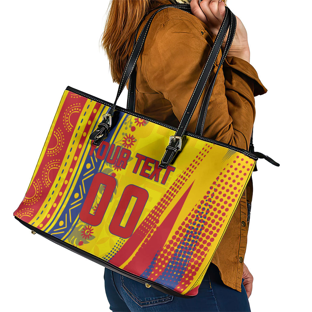 Personalized Colombia Soccer Leather Tote Bag Floral Folk Pattern - Retro Football Player Art