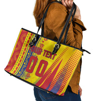Personalized Colombia Soccer Leather Tote Bag Floral Folk Pattern - Retro Football Player Art