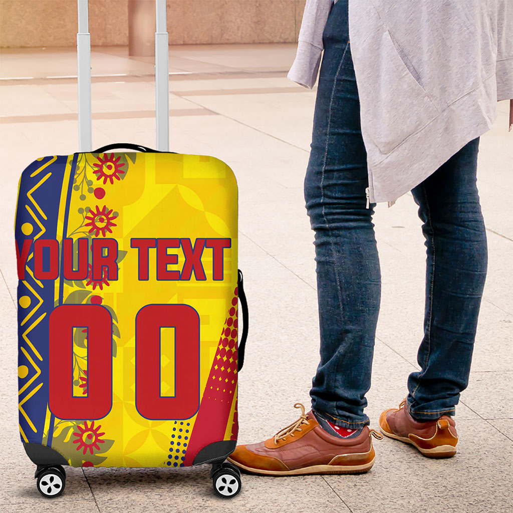 Personalized Colombia Soccer Luggage Cover Floral Folk Pattern - Retro Football Player Art