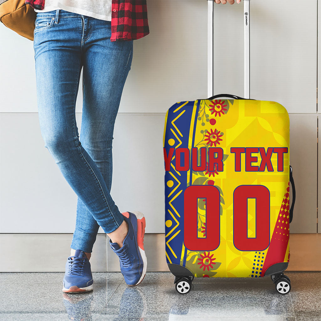 Personalized Colombia Soccer Luggage Cover Floral Folk Pattern - Retro Football Player Art