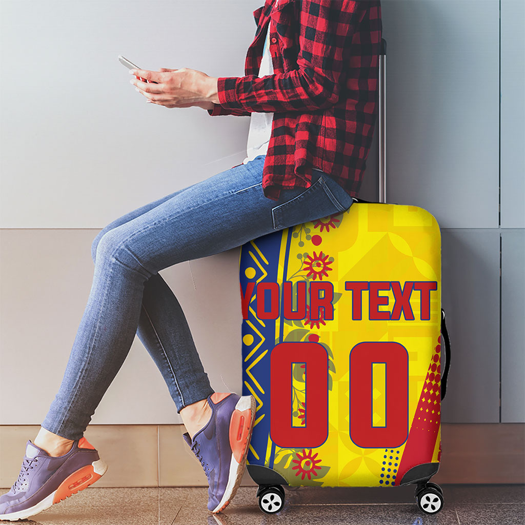 Personalized Colombia Soccer Luggage Cover Floral Folk Pattern - Retro Football Player Art