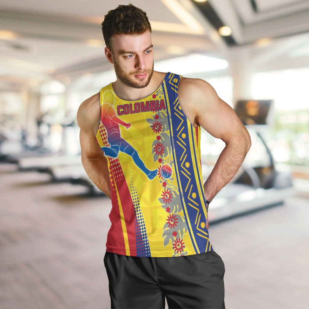 Personalized Colombia Soccer Men Tank Top Floral Folk Pattern - Retro Football Player Art