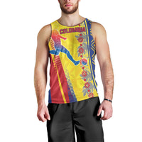 Personalized Colombia Soccer Men Tank Top Floral Folk Pattern - Retro Football Player Art