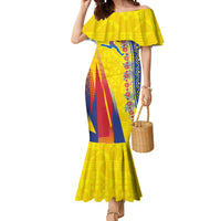 Personalized Colombia Soccer Mermaid Dress Floral Folk Pattern - Retro Football Player Art