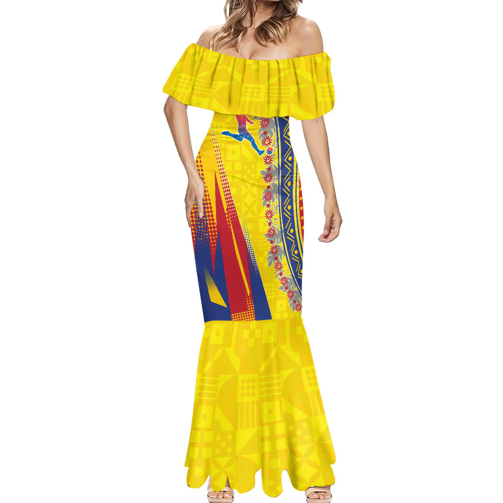 Personalized Colombia Soccer Mermaid Dress Floral Folk Pattern - Retro Football Player Art