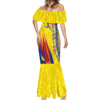 Personalized Colombia Soccer Mermaid Dress Floral Folk Pattern - Retro Football Player Art