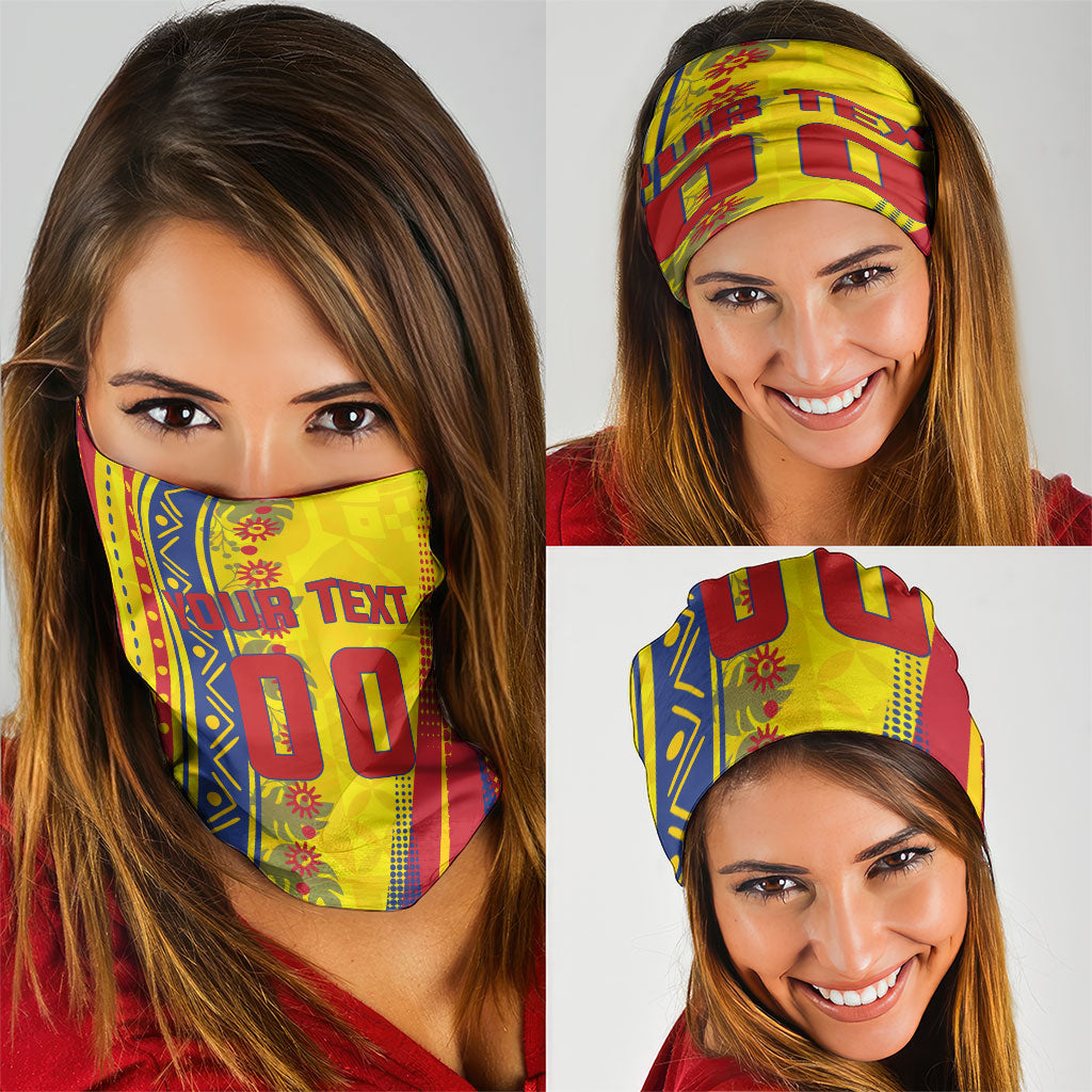 Personalized Colombia Soccer Neck Gaiter Floral Folk Pattern - Retro Football Player Art