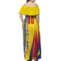 Personalized Colombia Soccer Off Shoulder Maxi Dress Floral Folk Pattern - Retro Football Player Art