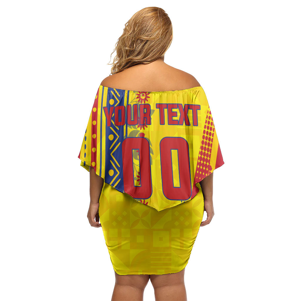 Personalized Colombia Soccer Off Shoulder Short Dress Floral Folk Pattern - Retro Football Player Art