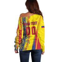 Personalized Colombia Soccer Off Shoulder Sweater Floral Folk Pattern - Retro Football Player Art