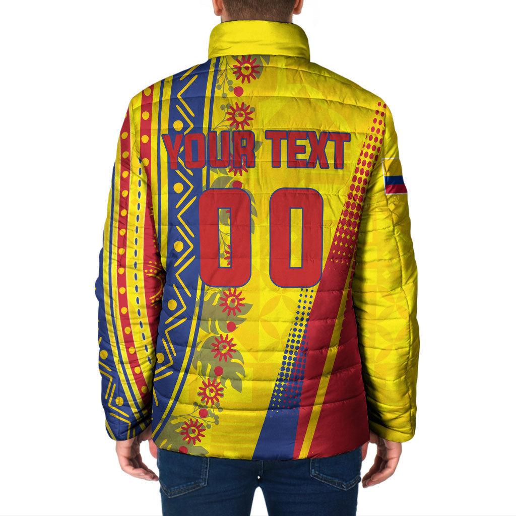 Personalized Colombia Soccer Padded Jacket Floral Folk Pattern - Retro Football Player Art