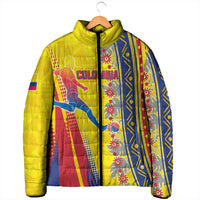 Personalized Colombia Soccer Padded Jacket Floral Folk Pattern - Retro Football Player Art