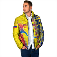 Personalized Colombia Soccer Padded Jacket Floral Folk Pattern - Retro Football Player Art