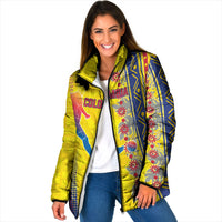 Personalized Colombia Soccer Padded Jacket Floral Folk Pattern - Retro Football Player Art