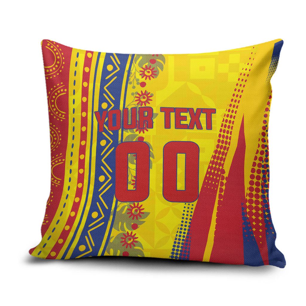 Personalized Colombia Soccer Pillow Cover Floral Folk Pattern - Retro Football Player Art