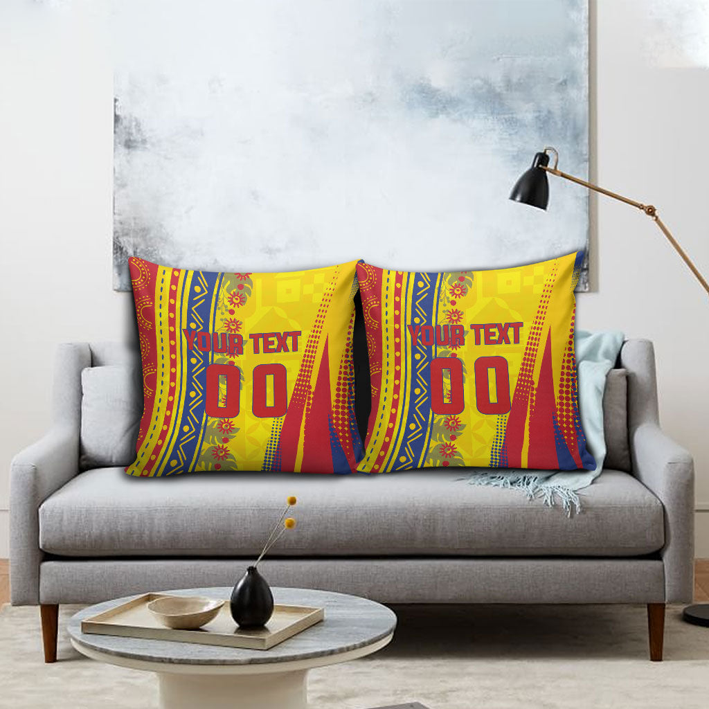 Personalized Colombia Soccer Pillow Cover Floral Folk Pattern - Retro Football Player Art