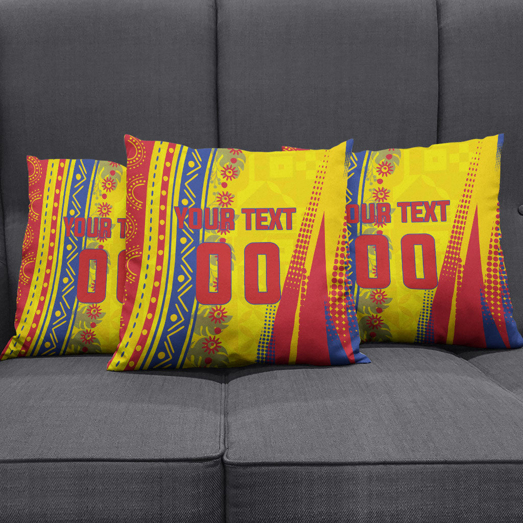Personalized Colombia Soccer Pillow Cover Floral Folk Pattern - Retro Football Player Art