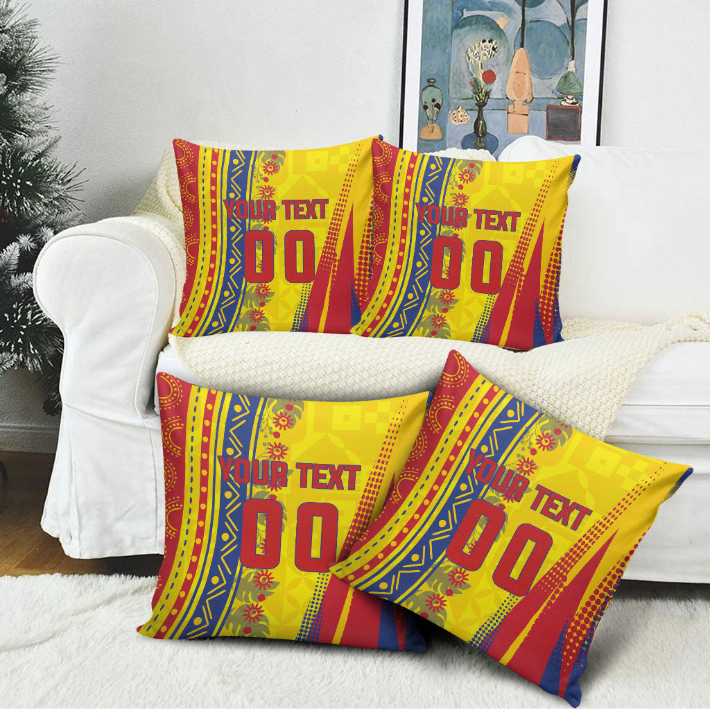 Personalized Colombia Soccer Pillow Cover Floral Folk Pattern - Retro Football Player Art
