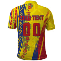 Personalized Colombia Soccer Polo Shirt Floral Folk Pattern - Retro Football Player Art