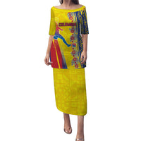Personalized Colombia Soccer Puletasi Floral Folk Pattern - Retro Football Player Art