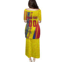 Personalized Colombia Soccer Puletasi Floral Folk Pattern - Retro Football Player Art
