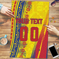 Personalized Colombia Soccer Puzzle Floral Folk Pattern - Retro Football Player Art